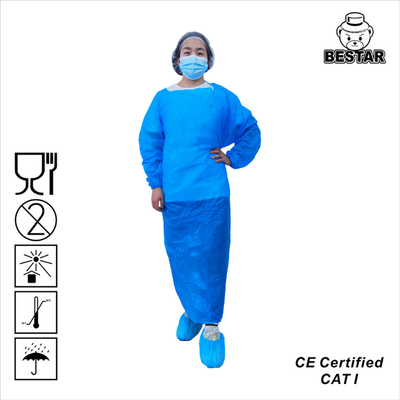 Vestido disponible del aislamiento del CPE del nivel 1 de AAMI PB70 con los puños elásticos para quirúrgico